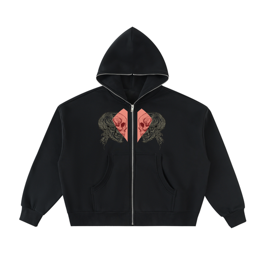 Fleeced Full-Zip Boxy Hoodie