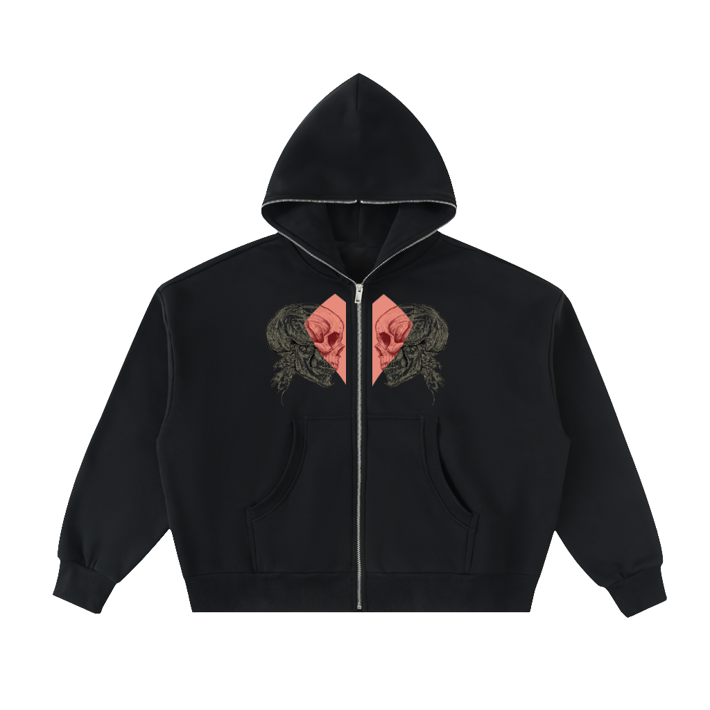 Fleeced Full-Zip Boxy Hoodie